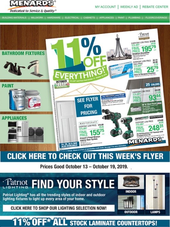 Menards: 11% Off Everything!* | Starts NOW! | Milled
