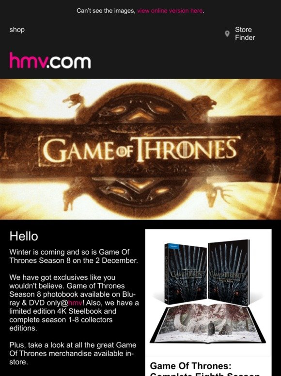 Hmv Season 8 Is Coming Game Of Thrones Exclusives Milled