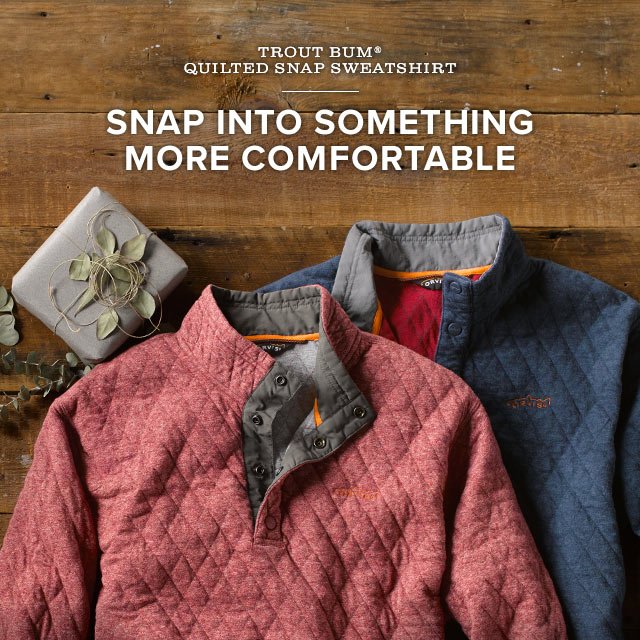 Orvis Trout Bum Quilted Snap Sweatshirt//Trout Bum Quilted Snap Sweatshirt