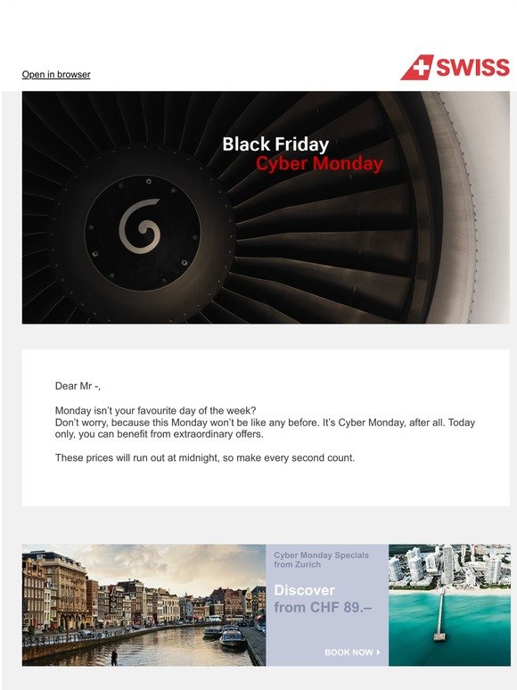 Swiss International Air Lines Swiss Cyber Monday Special Milled