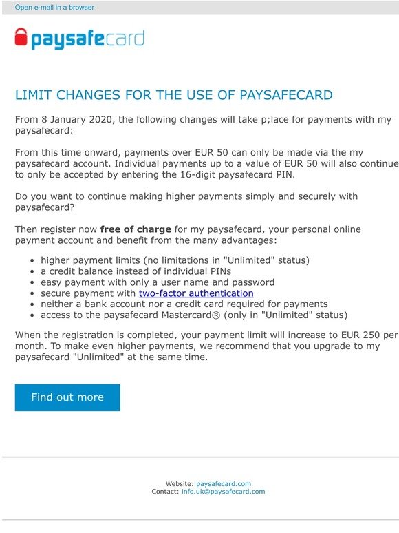 Paysafecard Limit Changes For The Use Of Paysafecard Milled
