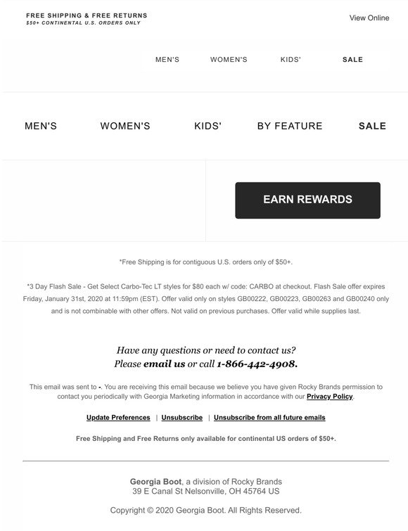 Georgia Boot Email Newsletters: Shop 