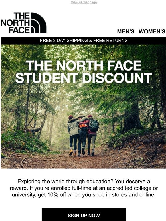 north face student discount