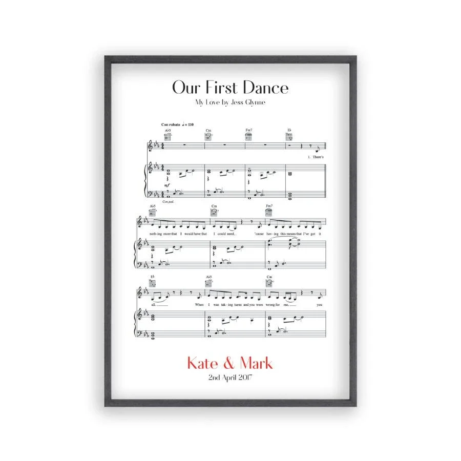 Image of Personalised First Dance Wedding Music Sheet Notes Print