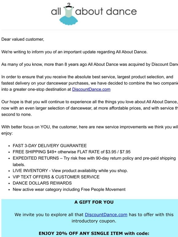 Discount Dance Supply: Important Update 
