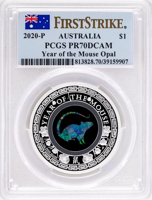 2020 Australia $1 Lunar Mouse Opal 1 oz Silver Proof Coin NGC PF 70 UCAM