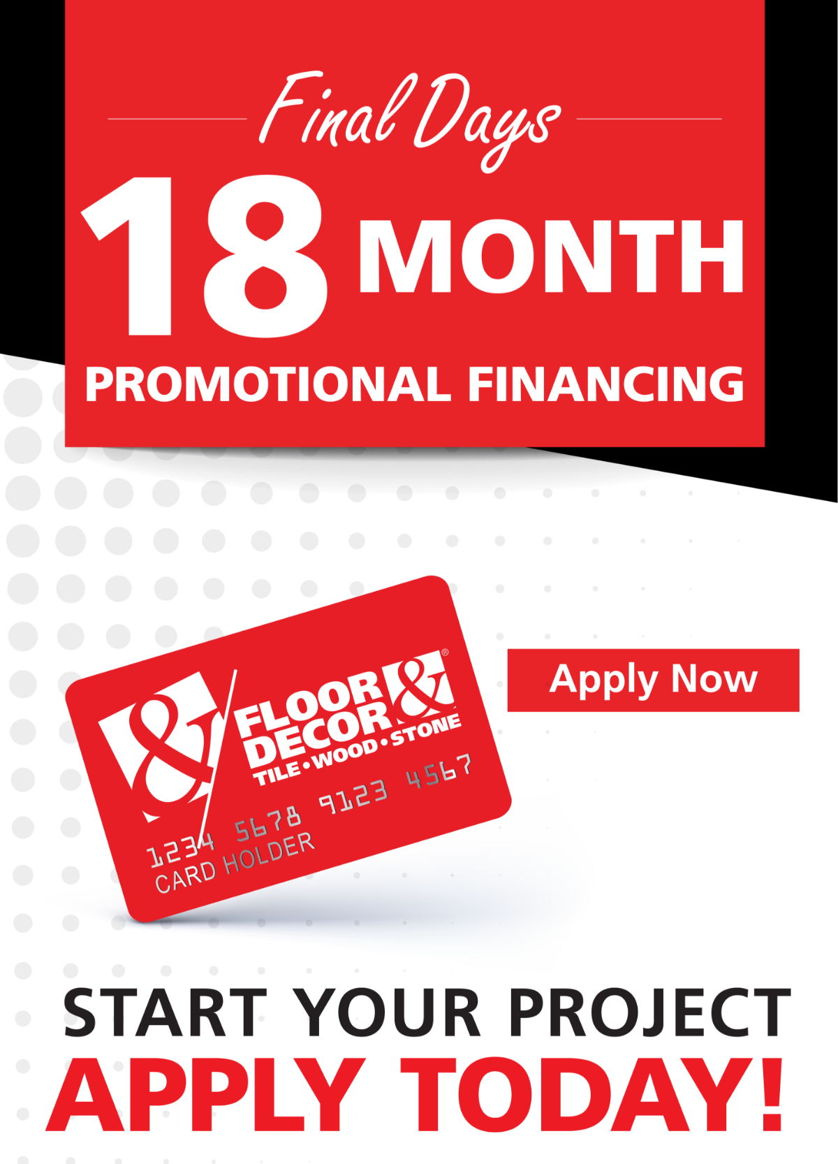 Floor & Decor: Final Days! Apply for 18 Month Promotional Financing. |  Milled