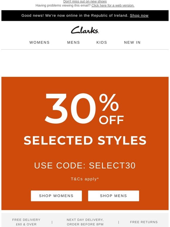 clarks free next day delivery