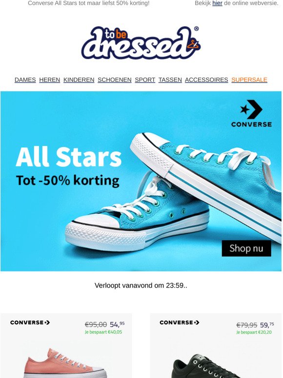 To-be-dressed.nl: ⏰ Tik tok.. De extra korting op Converse All Stars  verloopt bijna | Milled