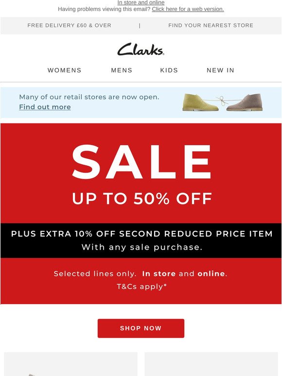 clarks 50 off sale