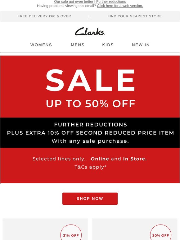 clarks 20 off in store