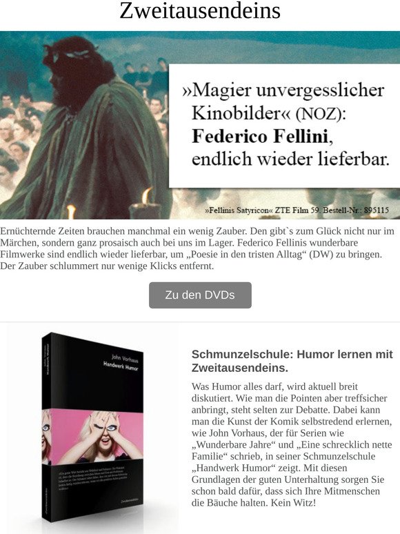 „Visionärer Außenseiter“ (Stuttgarter Zeitung): Fellini und andere Klassiker frisch auf Lager.