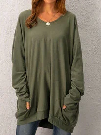 Pockets Long Sleeve Solid Top...