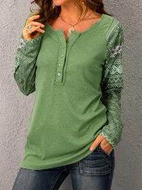  Long Sleeve Cotton V Neck To...