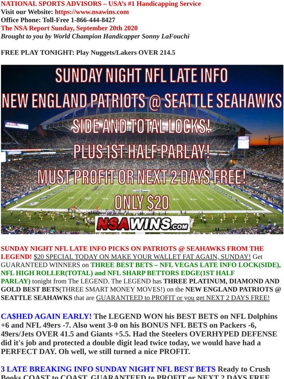 Late Info NFL Patriots @ Seahawks 
