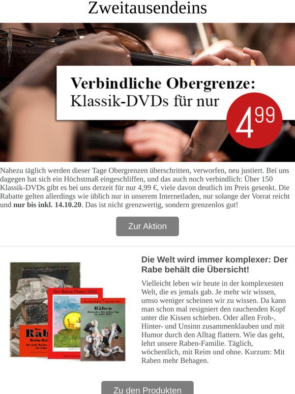 Preissenkung im Akkord: Klassik-DVDs für je nur 4,99 €!