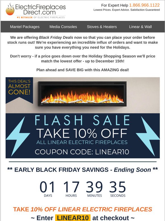 Electric Fireplaces Direct Ends Tomorrow Save 10 Early Black Friday Deals Milled